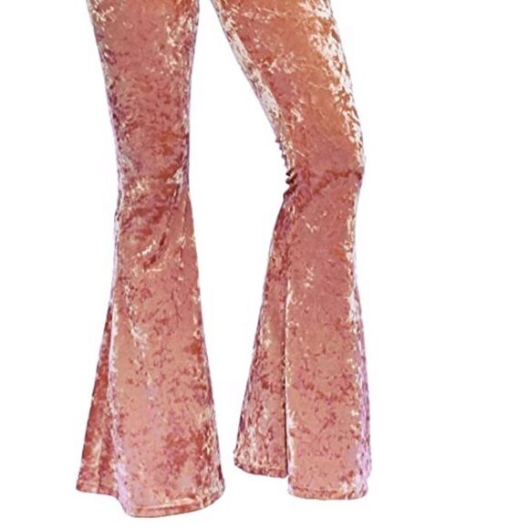 Bubble Gum Barbie Baby Pink Crushed Velvet Bell Bottom Flare Pants - Picture 4 of 9